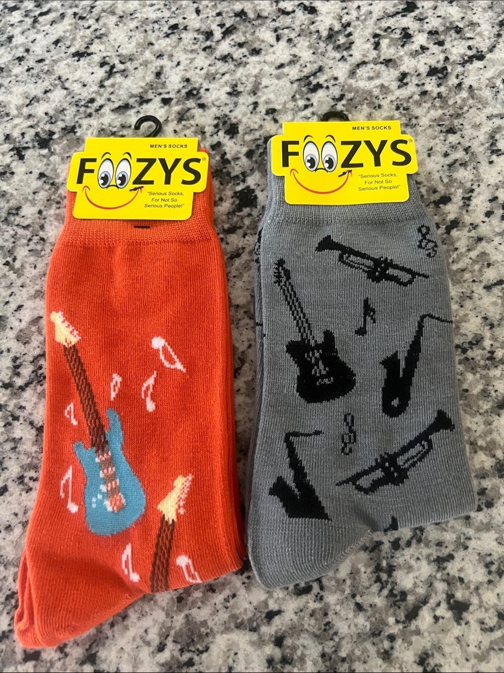 2 pairs Men's Music Guitar Crew Socks - Orange & Gray